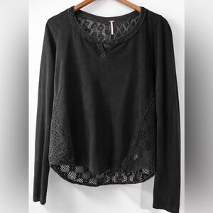 Free People Pattern Crochet Lace Long Sleeve Top